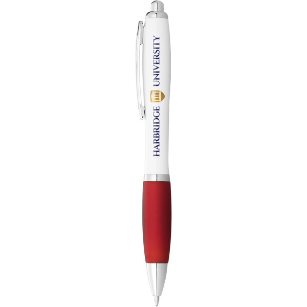 Bolígrafo blanco con empuñadura de color "Nash" - Blanco / Rojo