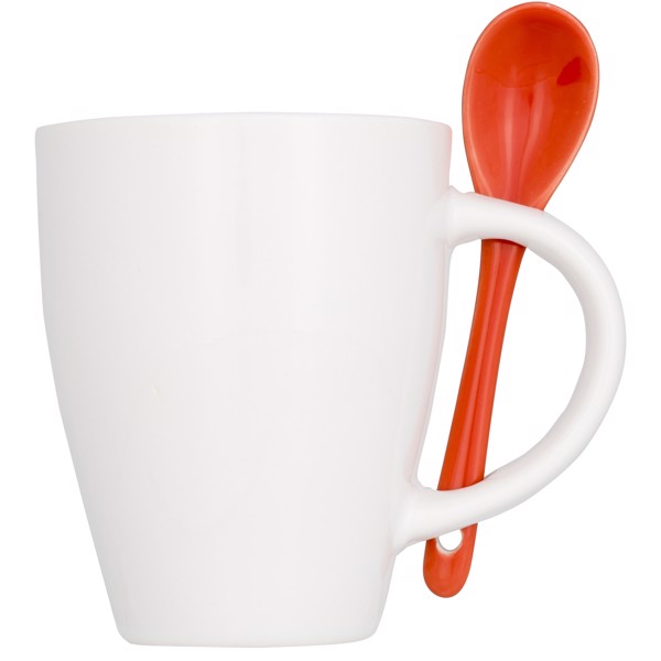 Taza de cerámica de 250 ml con cuchara "Nadu" - Rojo