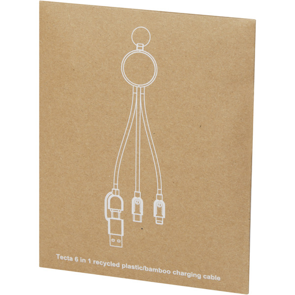 Tecta 6-in-1 recycled plastic/bamboo charging cable with keyring