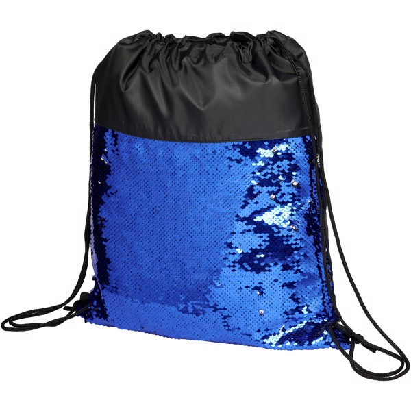 Mermaid sequin drawstring backpack - Solid black / Blue