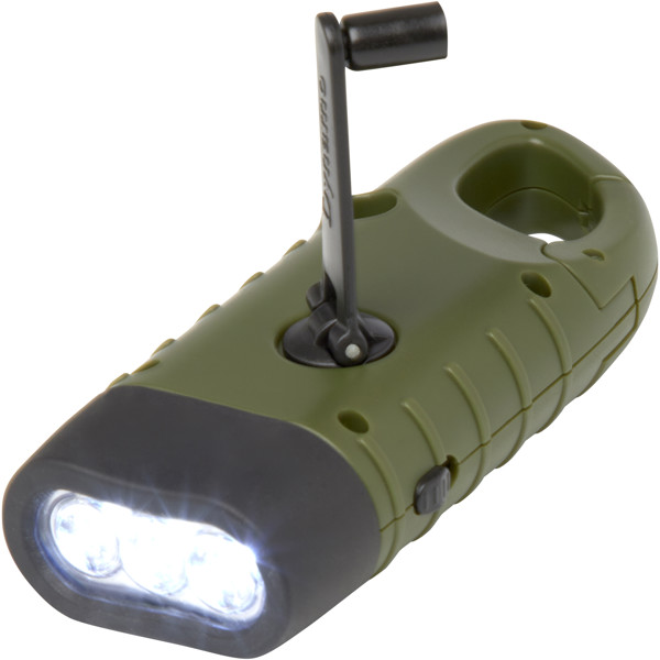 Helios recycled plastic solar dynamo flashlight with carabiner