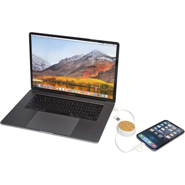 Chechia 5-in-1 recycled plastic 100 cm retractable data sync and 45W fast charge cable - White