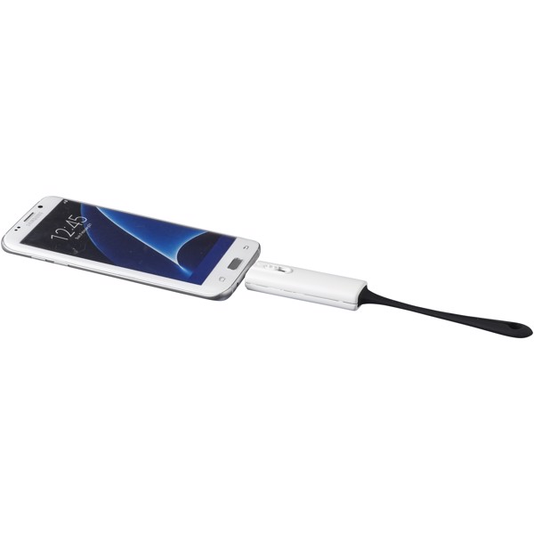Denzi 700 mAh power bank with device charging tip - White / Solid black