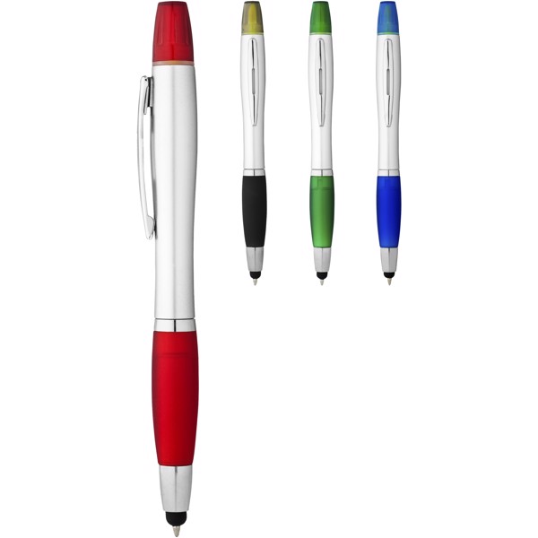 Nash stylus ballpoint pen and highlighter (black ink) - Silver / Royal Blue