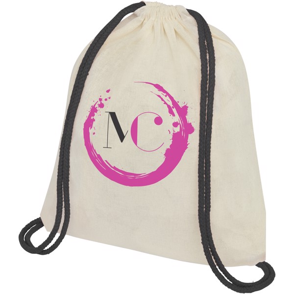 Oregon 100 g/m² cotton drawstring bag with coloured cords 5L - Natural / Solid Black