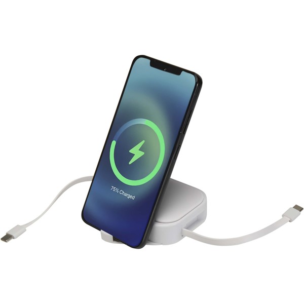 Gloas 5-in-1 recycled retractable data sync and 100W fast charge cable with smartphone tool kit - White