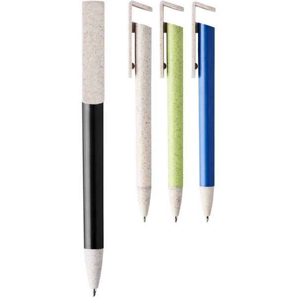 Medan wheat straw ballpoint pen and phone holder - Solid black
