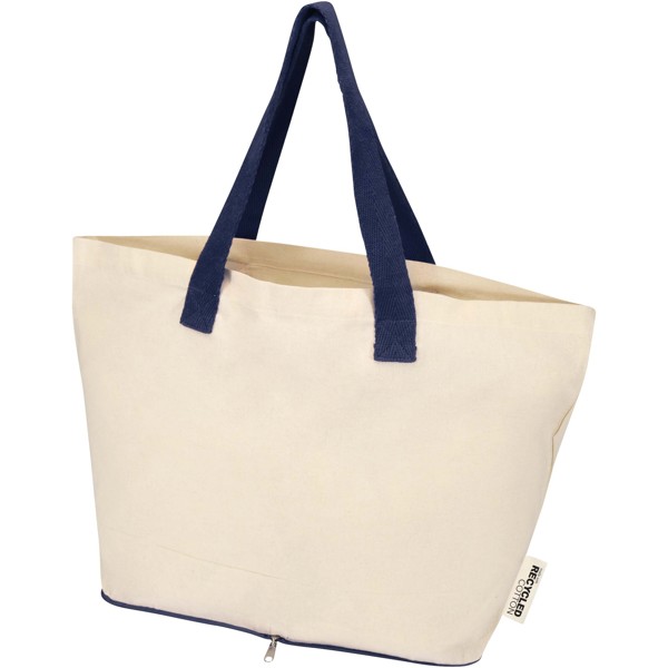 Sierra 140 g/m² GRS recycled foldable cotton tote bag 7L - Natural / Navy
