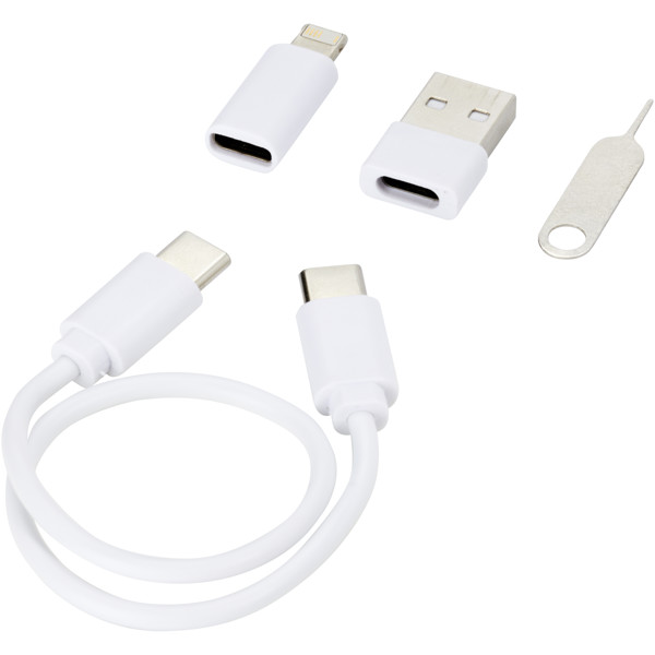 Savvy recycled plastic modular charging cable with phone holder - White