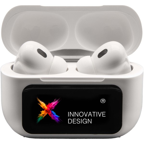 SCX.design E26 ANC earbuds with interactive touchscreen charging case - White