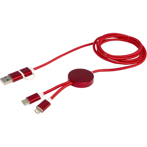 Alasia 5-in-1 recycled aluminium and plastic 150 cm data sync and 27W fast charge cable - Red