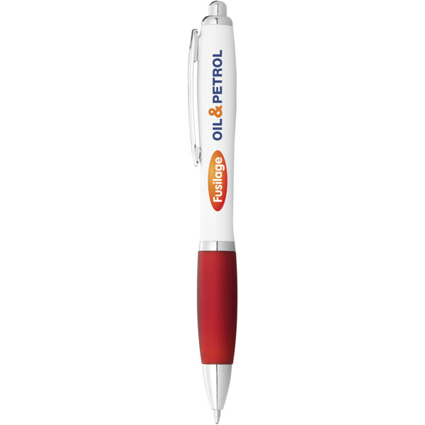 Bolígrafo blanco con empuñadura de color "Nash" - Blanco / Rojo