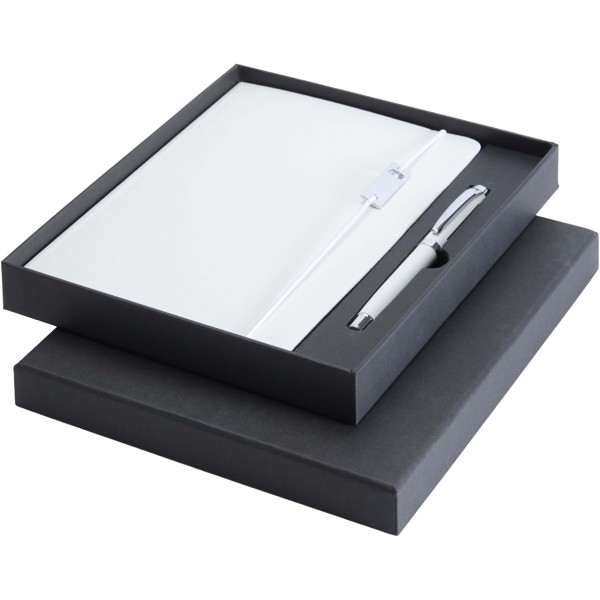 Legato Elegance A5 hard cover notebook and rollerball pen set - White / White