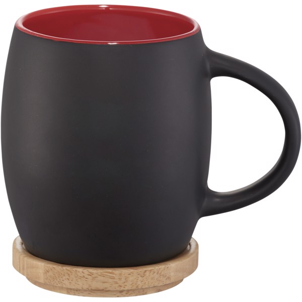 Hearth 400 ml ceramic mug with wooden coaster - Black / Red