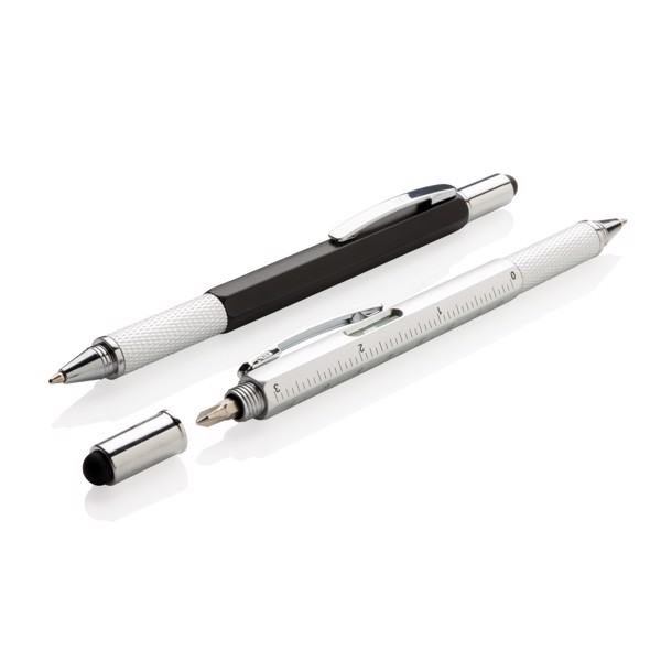 Multifunkční pero 5 v 1 z ABS - Šedá / Černá
