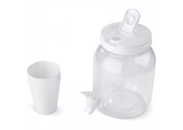 Drinks dispenser 2.5L with 4 cups - Transparent White