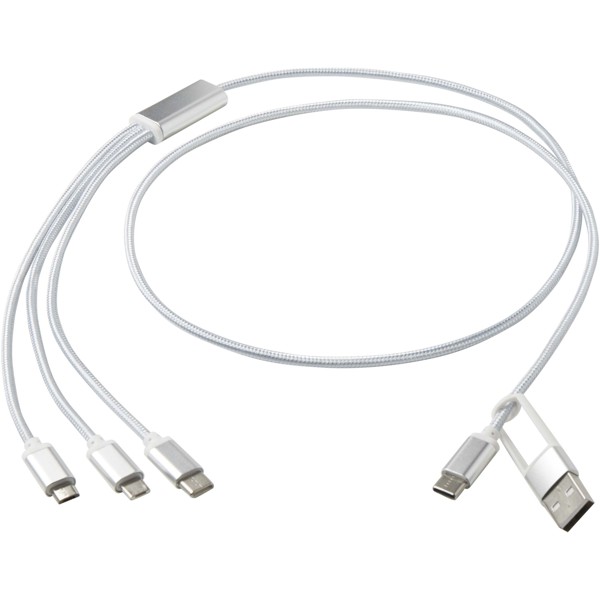 Versatile 5-1 recycled aluminium charging cable - Silver
