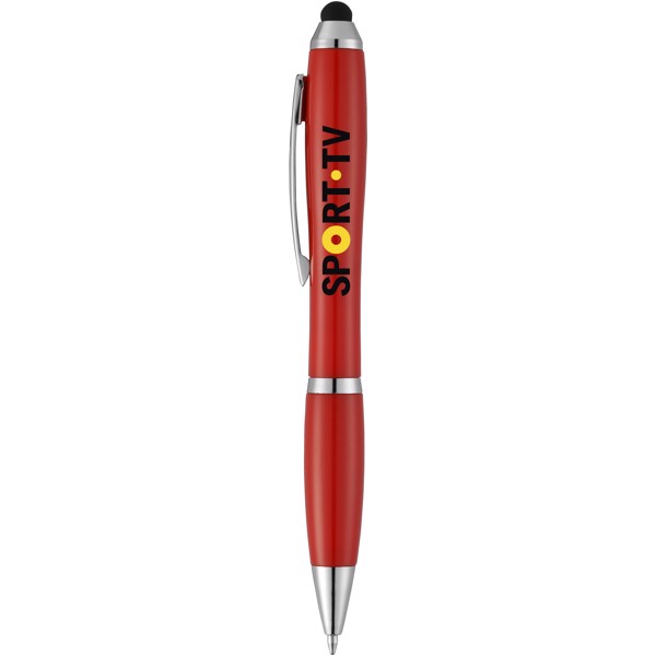 Bolígrafo con stylus con cuerpo y empuñadura del mismo color con acabados cromados “Nash” - Rojo