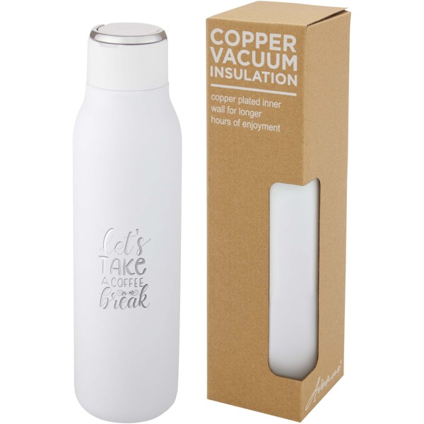 Marka 600 ml copper vacuum insulated bottle with metal loop - White