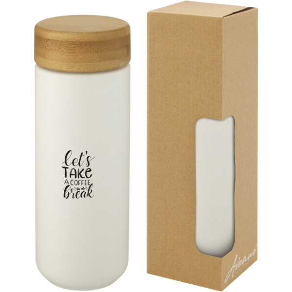Lumi 300 ml ceramic tumbler with bamboo lid - White