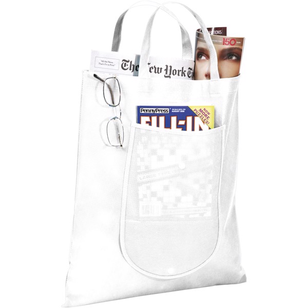 Maple buttoned foldable non-woven tote bag - White
