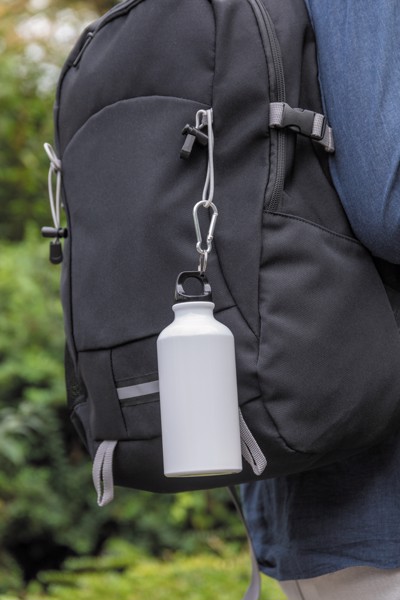 Aluminium reusable sport bottle with carabiner - White