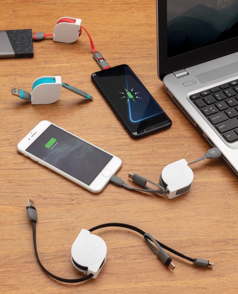 Svinovací nabíjecí kabel 3 v 1 - Bílá