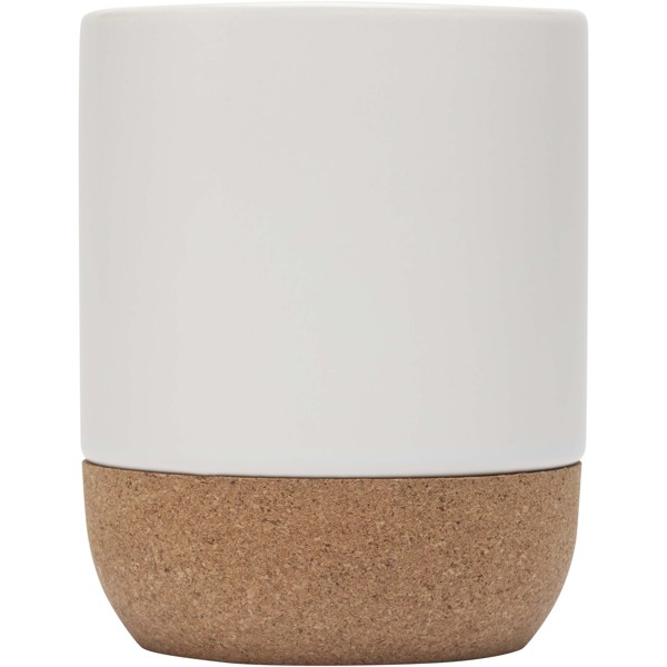 Billie 300 ml ceramic mug with cork details and matt finish - White