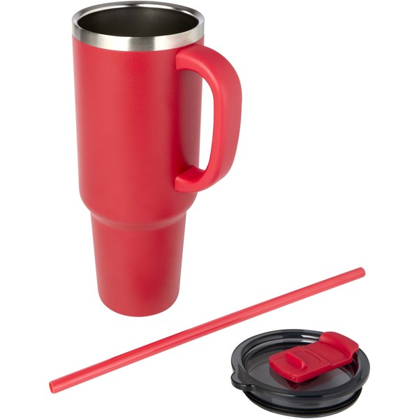 Sydney 1200 ml double wall RCS certified copper vacuum insulated tumbler with straw - Red