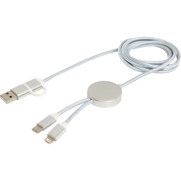 Alasia 5-in-1 recycled aluminium and plastic 150 cm data sync and 27W fast charge cable - Silver