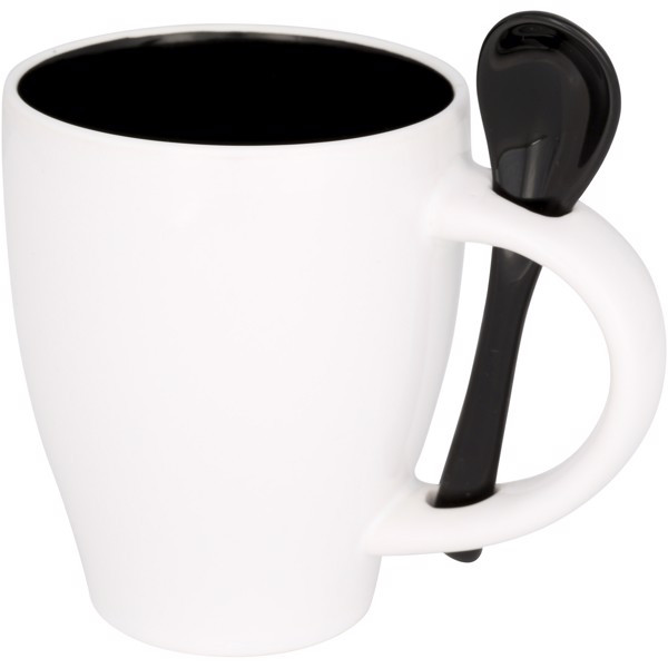Taza de cerámica de 250 ml con cuchara "Nadu" - Negro intenso