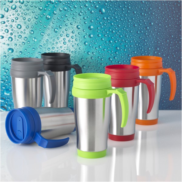 Taza isotérmica de 400 ml "Sanibel" - Plateado / Rojo