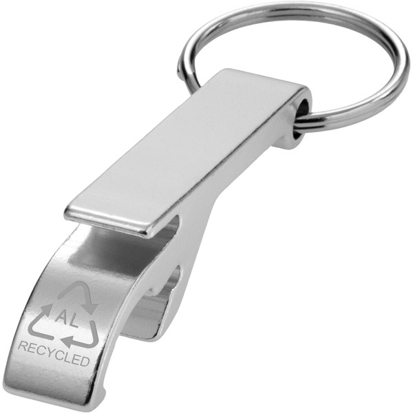 Tao RCS recycled aluminium bottle and can opener with keychain - Silver