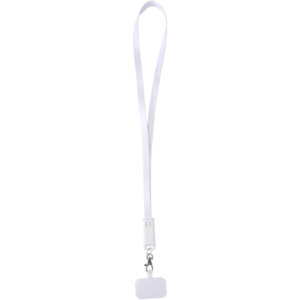 Franz recycled plastic smartphone lanyard with built-in data sync and 65W fast charge 5-in-1 cable - White