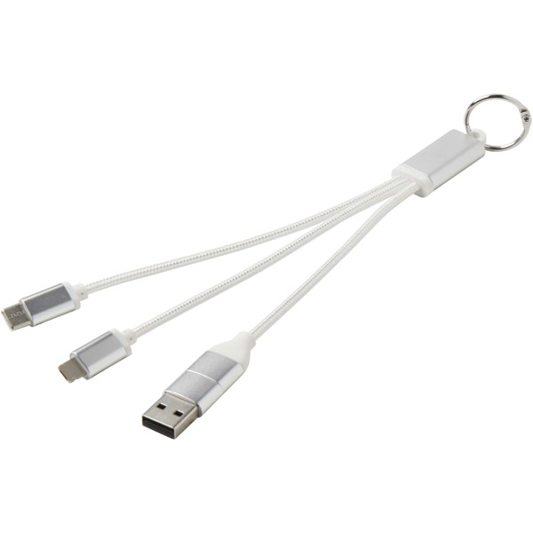 Metal 4-in-1 recycled aluminium charging cable with keychain - Silver