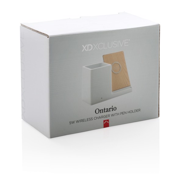 Ontario 5W wireless charger with pen holder - White