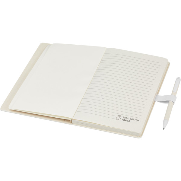 Dairy Dream A5 size reference recycled milk cartons notebook and ballpoint pen set - White