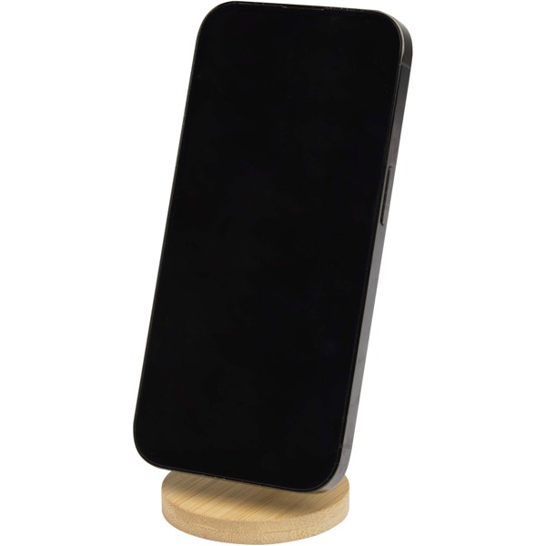 Alcor recycled plastic foldeable magnetic phone stand with bamboo details - White