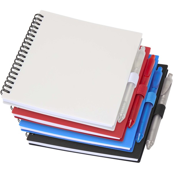 Niove recycled plastic soft cover notebook and ballpoint pen set (blue ink) - Red