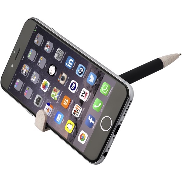 Medan wheat straw ballpoint pen and phone holder - Solid black