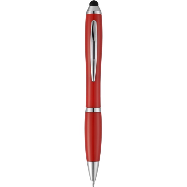 Bolígrafo con stylus con cuerpo y empuñadura del mismo color con acabados cromados “Nash” - Rojo