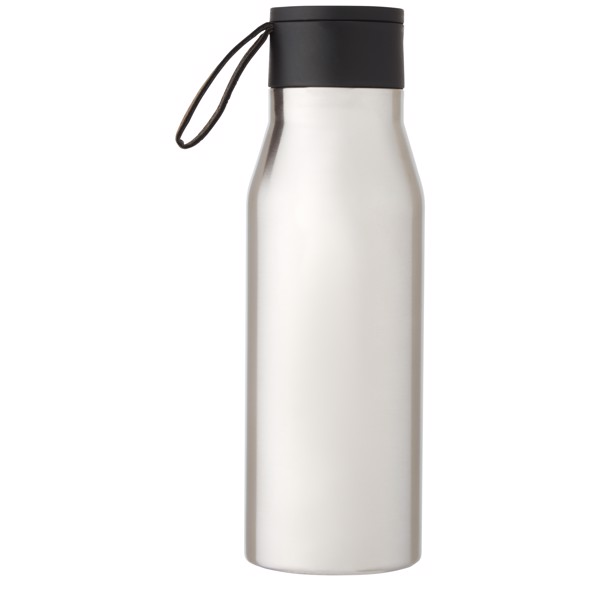 Ljungan 500 ml copper vacuum insulated stainless steel bottle with PU leather strap and lid - Silver