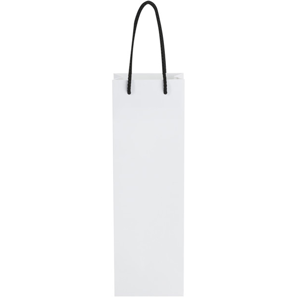 Handmade 170 g/m2 integra paper wine bottle bag with plastic cord handles - 12 x 9 x 37 cm - White / Black