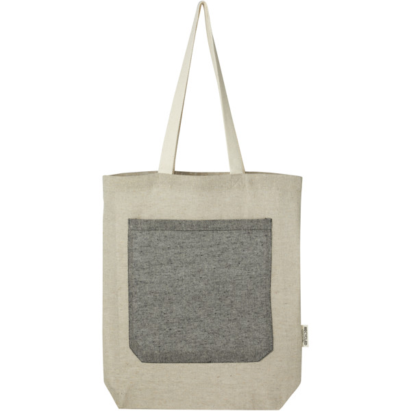 Pheebs 150 g/m² recycled cotton tote bag with front pocket 9L - Natural / Heather Black