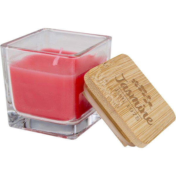 Ambra square glass candle with bamboo lid - Red