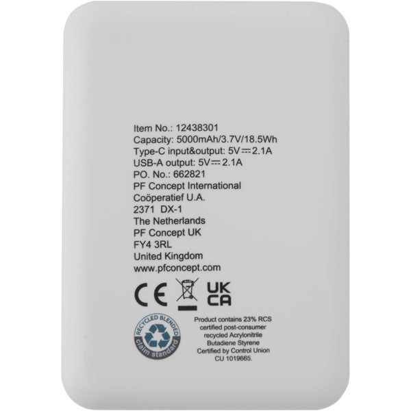 Asama 5000 mAh Type-C recycled plastic power bank - White