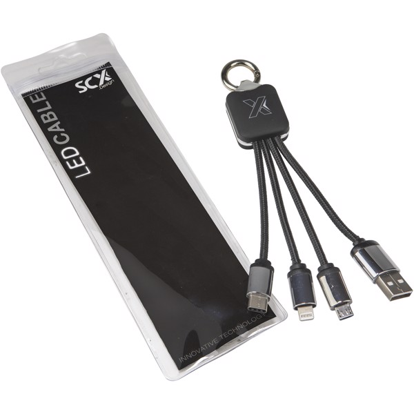 Světelný kabel se čtyřmi konektory SCX.design C15 - Černá / Červená s efektem námrazy