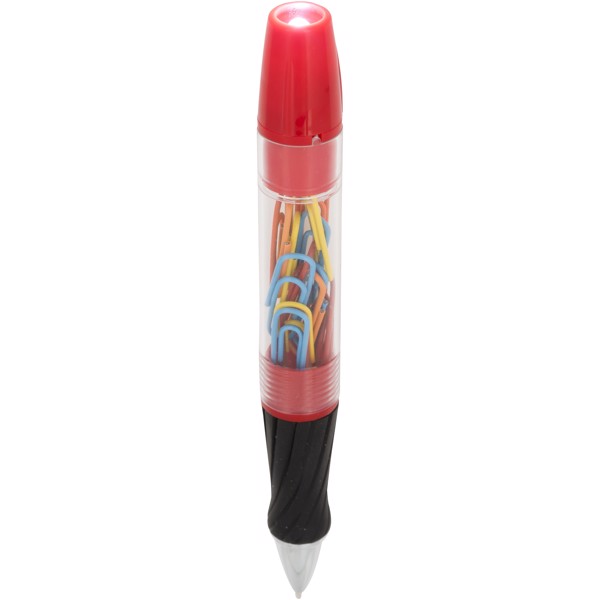 King ballpoint pen with LED and paperclips - Red