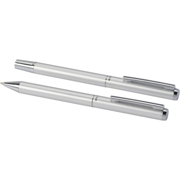 Lucetto recycled aluminium ballpoint and rollerball pen gift set (black ink) - Silver
