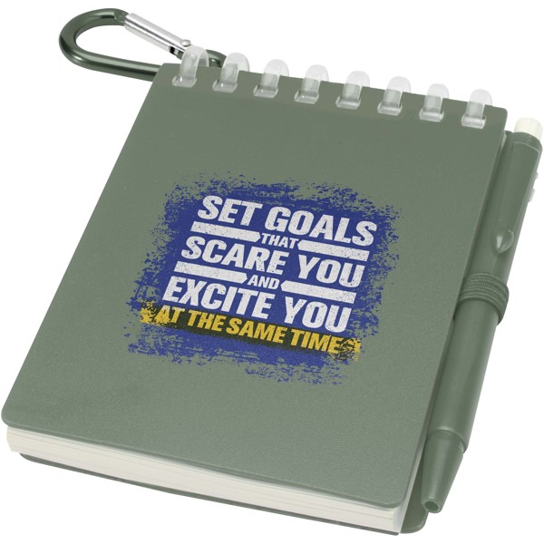 Lig Mini recycled outdoor soft cover notebook and ballpoint pen set (black ink) - Heather Green
